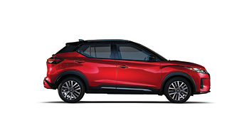 Sideview of red Nissan Kicks